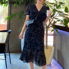 Bgteever vestido feminino floral vintage com decote em v, vestido elegante com babados e rendas, vestido longo de cintura fina para mulheres, 2021, vestidos de verão 2024 - compre barato