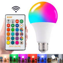 Светодиодный светильник RGBW E27 B22 RGB, светодиодный светильник 5 Вт 10 Вт 15 Вт 85-265 в 110 В 220 В с ИК-пультом дистанционного управления, 16 цветов, светодиодный Рождественский светильник 2024 - купить недорого