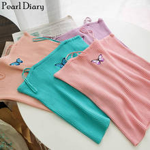 Pearl Diary-Tops con tirantes finos para mujer, camisola ajustada, Tops cortos de playa, Top informal de mariposa de calle 2024 - compra barato