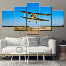 Canvas Painting Yellow Airplane Flying in Blue Sky 5 Pieces Wall Art Painting Modular Wallpapers Poster Print Home Decor 2024 - buy cheap
