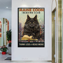 Book Lovers Retro Poster Maine Coon Cat Lovers Gifts Reading Club Think Less Read More Wall Art Prints Home Decor Canvas 2024 - buy cheap