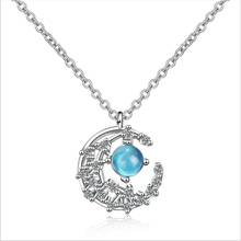 Luxury Crystal Blue Moon Pendant Necklace For Girls Bride Wedding Accessories Fashion Silver Plated Women Jewelry Princess Bijou 2024 - buy cheap