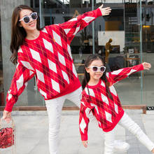 New Rhombic Grid Pullover Top Sweater Mom And Daughter Matching Clothes Knitted Pullovers Mother And Me Family Matching Outfits 2024 - buy cheap