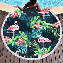 Fashion Pink Flamingo Palm Leaf Printed Tassel Circular Beach Towel Microfiber Travel Swimming Adult Children's Bath Towels 2024 - buy cheap