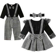 Conjunto de roupas pudcoco us, conjunto de roupas com 3 peças de 0 a 6 anos para combinar, macacão brother e saia grande 2024 - compre barato