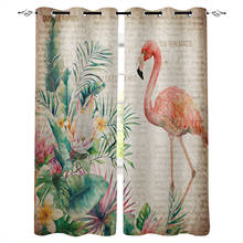 Flamingo planta tropical do vintage cortinas blackout para sala de estar quarto impresso tratamento janela decoração casa 2024 - compre barato