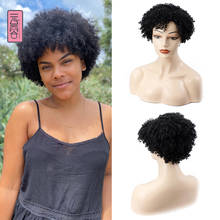 Yunrong peruca curta afro cacheada para mulheres negras, peruca sintética cacheada, cabelo em massa, fibra de alta temperatura 1b 6 polegadas 2024 - compre barato