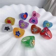 Anéis de resina transparentes geométricos coloridos para mulheres, vintage 2021, amor, flores, anel feminino, meninas, moda casual, joias de dedo 2024 - compre barato