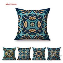 Navy Blue Geometric Mandala Pattern Tile Design Cotton Linen Sofa Throw Pillow Case Nordic Home Decorative Square Cushion Cover 2024 - compre barato