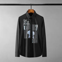 Minglu Asymmetric Printing Male Shirts High Quality Long Sleeve Casual Mens Dress Shirts Fashion Slim Fit Party Man Shirts 4XL 2024 - buy cheap