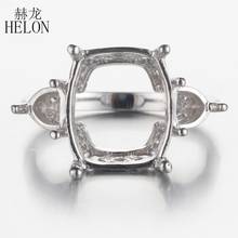 Helon três pedras 925 prata esterlina 13x10mm coxim & 4.5mm trilhão semi montar anel de casamento noivado jóias finas presente 2024 - compre barato