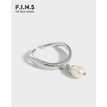 F.I.N.S-anillo elegante de plata de ley S925 para mujer, colgante de perlas de agua dulce, anillo abierto de plata 925, joyería fina 2024 - compra barato