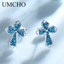 UMCHO-pendientes de plata de ley 925 con forma de cruz azul para mujer, joyería fina, elegante, regalo de San Valentín 2024 - compra barato