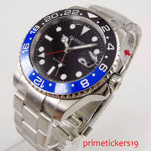 Мужские часы с голубым черным безелем 40 мм, с черным циферблатом и сапфировым стеклом GMT 2024 - купить недорого