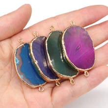 2pcs Natural Stone Agates Charms Pendant Gold Plated Double Hole Connectorfor Jewelry Making Necklace DIY Bracelet Accessories 2024 - buy cheap