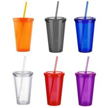 500ml Travel Mug With Straw Reusable Smoothie Plastic Iced Tumbler Double-walled Ice Cold Drink Coffee Juice Tea Cup 2024 - buy cheap