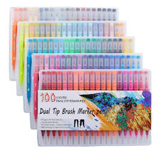 100 цветов, акварельные Двойные наконечники, фломастеры, художественная ручка для рисования, Раскрашивание, школьные стационарные принадлежности 2024 - купить недорого