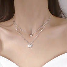 Charm Silver Color Shiny CZ Multilayer Butterfly Necklace for Women Dainty Double Layer Clavicle Choker Chain Necklace Jewelry 2024 - buy cheap