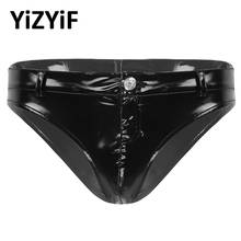 Mens Briefs Underwear Sexy Men Patent Leather Triangle Briefs Low Rise Open Crotch Sexy Bikini Panties Underwear Nightclub Wear 2024 - buy cheap