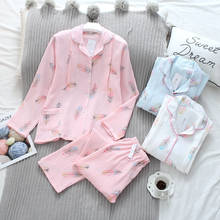 Autumn Pure Cotton Crepe Pajama Set Long Sleeves Trousers Pyjamas Women Plus Size Nightwear Full Pijama Sexy Sleepwear Kawaii 2024 - buy cheap