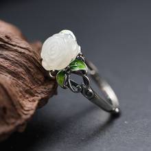 FNJ 925 Silver Ring for Women Jewelry 100% Original Pure S925 Sterling Silver Rings enameling Flower Natural Heitan Jade 2024 - buy cheap