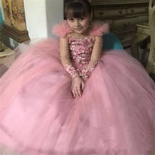 Розовое тюлевое платье с цветочным рисунком для девочек, детское бальное платье для вечеринки, свадьбы, выпускного вечера, принцессы, торжественное, на каждый день, платье для святой причастия для девочек 2024 - купить недорого
