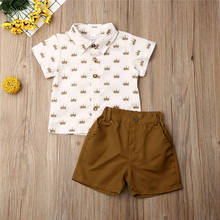 Conjunto de ropa de verano para niños pequeños, Camiseta con estampado de corona de caballero, Tops y pantalones cortos, talla 2 a 6, 2021 2024 - compra barato