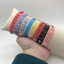 Bluestar pulseira feminina miyuki, bracelete de tecido artesanal com letra de amor 2024 - compre barato
