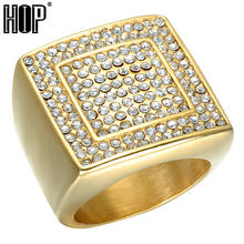 HIP Hop Micro Pave Rhinestone Iced Out Bling Square Signets Ring IP Gold Filled Stainless Steel Rings for Men Jewelry 2024 - buy cheap