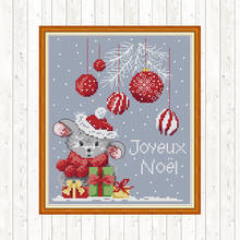 Kit de punto de cruz de ratón de Navidad, tela Aida para bordado, 14ct, impreso en lienzo, DMC, manualidades para costura 2024 - compra barato