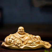Статуэтка Fu Bag Maitreya из массива дерева, статуэтка Будды, Смеющийся талисман Будды, украшения для дома 2024 - купить недорого
