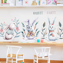 Декоративные наклейки на стены в виде милых кроликов, для детской комнаты, наклейки с животными на стену, декоративная роспись комнаты 2024 - купить недорого