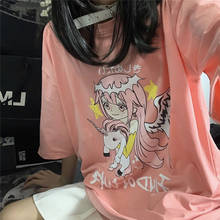 T-shirts femininas gótico de verão estético solto rosa kawaii harajuku anime menina impressão camiseta roupas y2k topo manga curta camiseta 2024 - compre barato