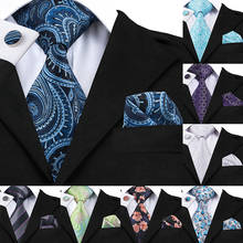 Hi-Tie Discout Navy Silk Men's Tie Classic Paisley Striped Floral Necktie For Men Luxury Large Hanky Cufflinks Set High Quality 2024 - buy cheap