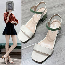 Sandálias femininas de salto alto, calçado com fivela grossa e estilo fada romano, nova versão coreana do salto alto para mulheres 2020 2024 - compre barato