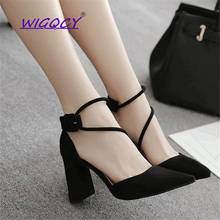 Pointed Toe Suede Square heel High Heel sandals women 2019 spring Summer shoes woman Fashion Riband Buckle Strap ladies shoes 2024 - compre barato