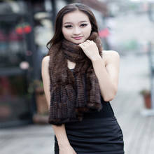 Bufanda de piel de visón natural para mujer, chal largo y cálido, tejido a la moda, 2021 2024 - compra barato