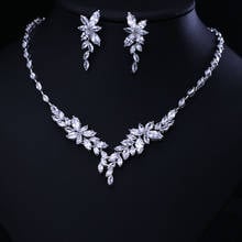 Lujo de la mejor calidad brillante cristal zirconia gota pendientes y collar cena joyería conjunto de accesorios de vestido de boda 2024 - compra barato