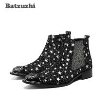 Batzuzhi Rock Ocidental Botas Dos Homens Apontou Dedo Do Pé Do Metal Estrelas Negras Ankle Boots de Couro Homens Botas Hombre Botas De Segurança Militar, US12 2024 - compre barato