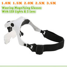 5 lente lupa lupa eyewear com luzes led lâmpada inter mutável lente 1.0x 1.5x 2.0x 2.5x 3.5x usando lupas 2024 - compre barato