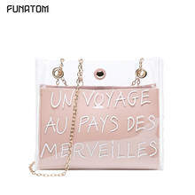 Women Letter Printed Shoulder Bag Fashion Chain PVC+PU Transparent Pink Casual Bag Handbag Zipper Messenger Bags Sac Main Femme 2024 - buy cheap
