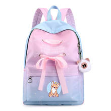 Rainbow Color Girls School Bags Kawaii Corgi Bookbag Ribbons Bowknot Women Travel Backpack Pink Laptop Bagpack Cute Rugzak 2024 - buy cheap