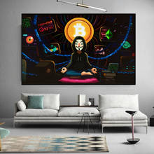 Pintura en lienzo de Arte de meditación Anonymous de Bitcoin en la pared, póster e impresiones, cuadro nórdico moderno para sala de estar 2024 - compra barato