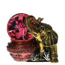 Estátua de elefante dourado com bola de plasma mágica lightning cristal globo de toque nebulizadora escultura de resina para mesa 2024 - compre barato