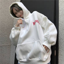 Plus Velvet Sweatshirts Womens Korean Style Harajuku All-match Chic Hoodies Women Letter Printed Loose Hooded Trendy Pockets 2024 - buy cheap