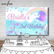 Sensfun Beautiful Unicorn Party Backdrop Little Stars Rainbow Mermaid Girls Happy Birthday Photography Backgrounds Photo Studio 2024 - buy cheap