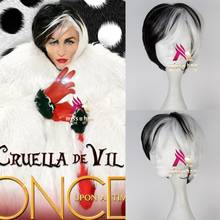 Deville Cruella De Vil Cosplay Wig One Hundred and One Dalmatians DeVil Wigs Half White Half Black Layered Cosplay Wig +wig cap 2024 - buy cheap