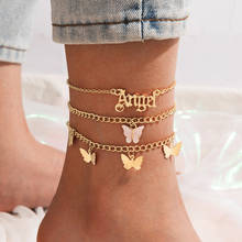 Tocona New Trendy Butterfly Anklets for Women 2021 Pretty Tassel Letter Gold Color Foot Chain Boho Jewelry 3pcs/set 17410 2024 - buy cheap