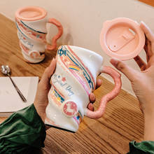 Креативная керамическая кофейная чашка 500 мл, большая емкость, ложка с крышкой, чашка для воды для пары, домашняя чашка для завтрака и молока,... 2024 - купить недорого