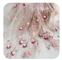 Tecido de malha bordado de flores em 3d, vestido bola de cabelo, renda de tule artesanal, roupas diy, vestido de material, 1 jarda, 130cm de largura 2024 - compre barato